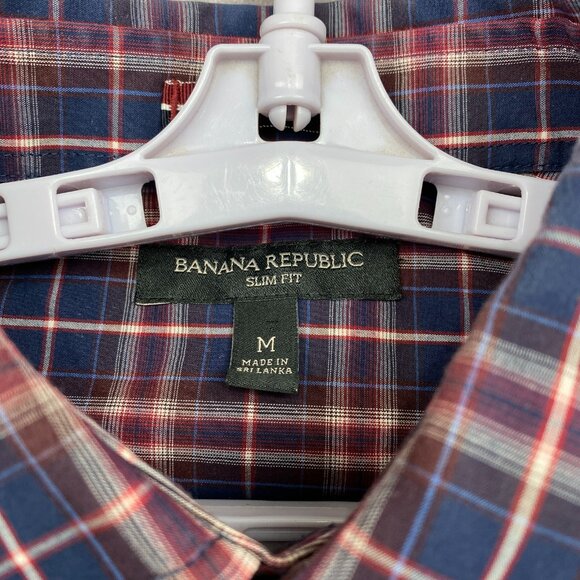 Banana Republic Slim Fit Pearl Snap Shirt Mens Medium Red Blue Plaid Western - Picture 4 of 9